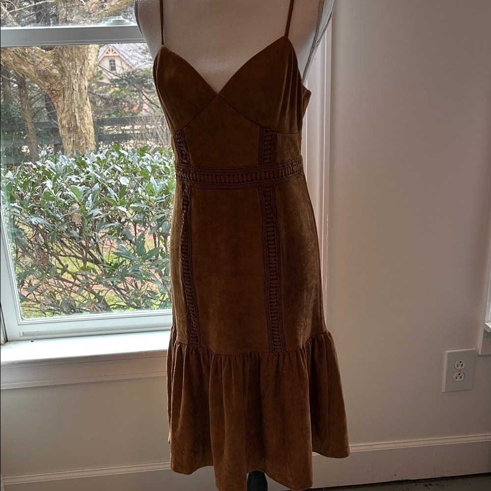 Chic Brown Midi Dress with Spaghetti Straps